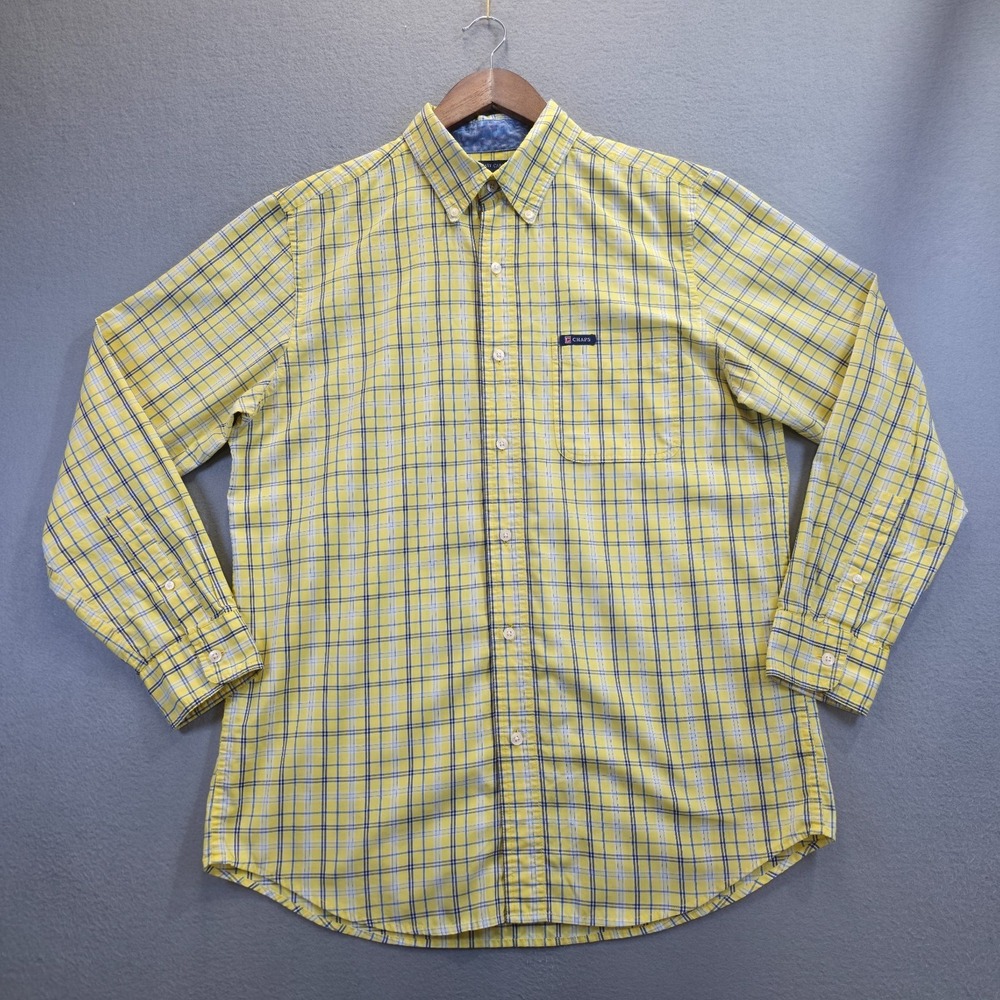 Chaps Easy Care Men's Yellow Check Long Sleeve Button Up Shirt Size‎ Medium